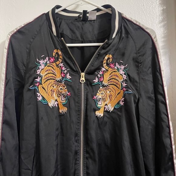 Black and White Track Jacket with Tiger Embroidery - Picture 2 of 3